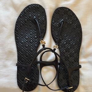 Tory Burch Black Sandals with Gold Details